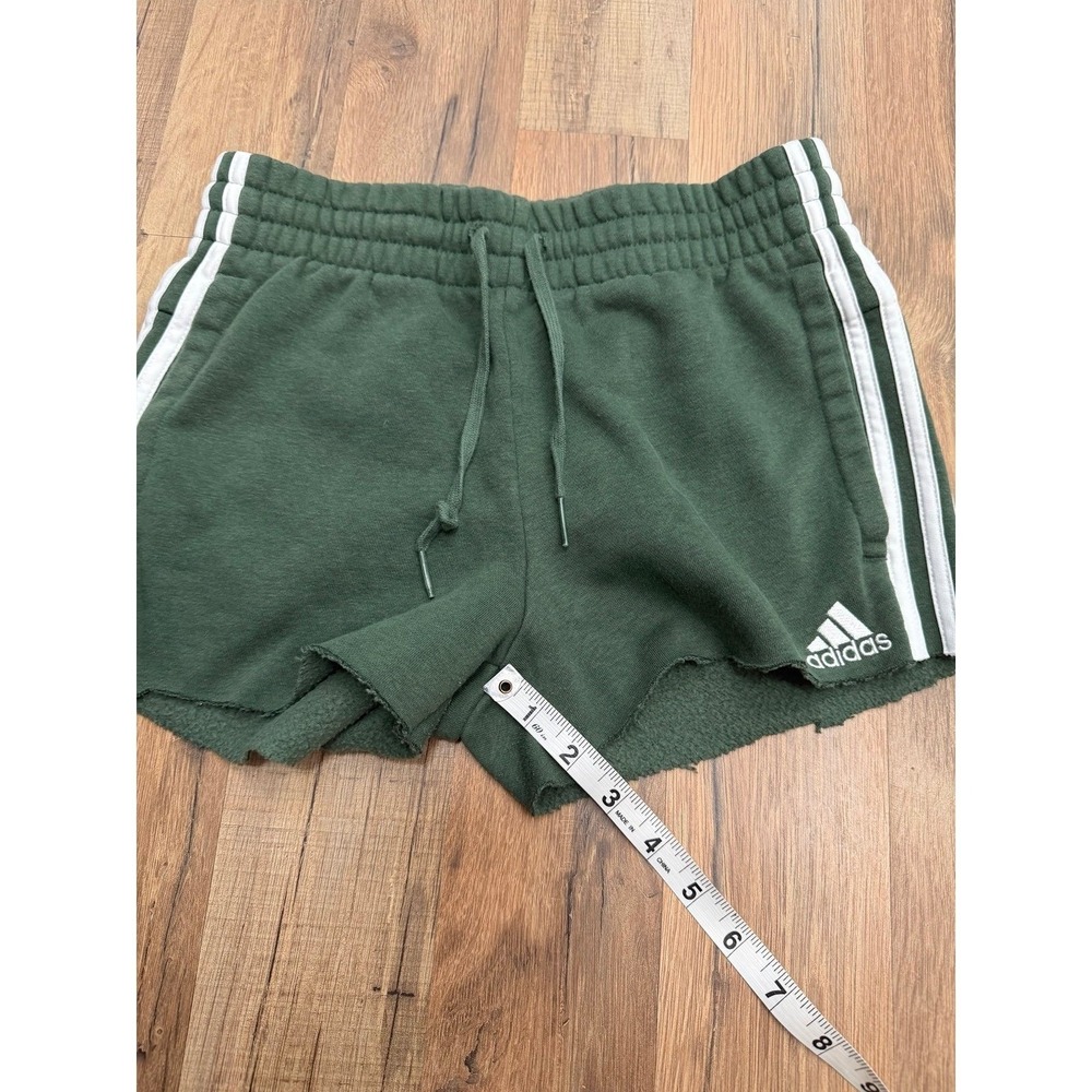 Adidas Girls Green Fleece Shorts 3 Stripe Drawstring Logo XS Youth - Picture 9 of 9
